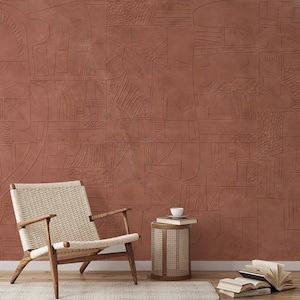 Abstrakte geometrische Tapete - Zeitgenössische Kunst Terrakotta Wandkunst | Schälen und Stick Wallpaper Wandbild für moderne Wohn Dekor-C379