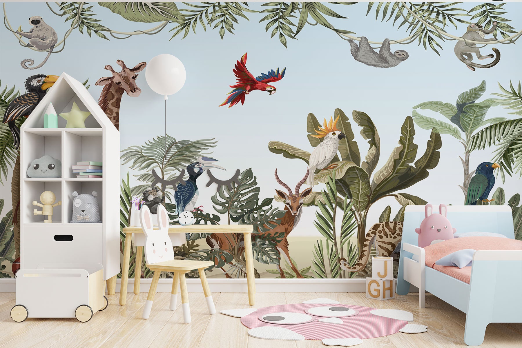 Safari Wallpaper With Giraffe Jungle Monkey Tropical Etsy