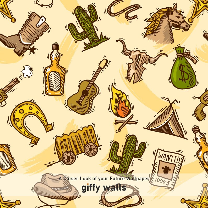 Boy Room Wallpaper Wild West Cowboy Wallpaper Peel and Stick | Etsy