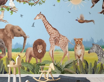 Animal Safari Wallpaper - Peel and Stick & Traditional Paper | Giffywalls