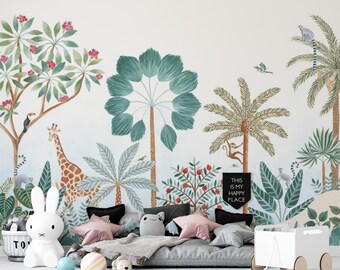 Forest Animal Wallpaper Mural: Playful Nursery Decor, Peel and Stick