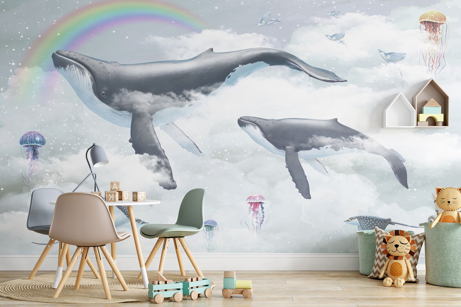 Peel and Stick Children's Wallpaper Whale Flying Across - Etsy