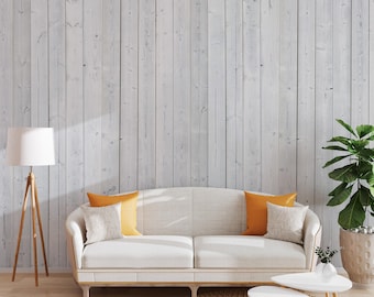 Wit behang met houtstrepen, zelfklevend en verwijderbaar, voor kamerdecoratie.