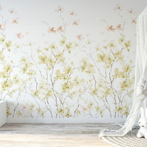 Yellow Watercolor Flower Spring Blossoms Wallpaper-A928