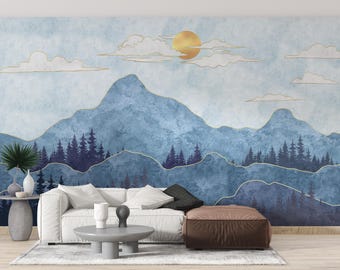 Blue Mountains Wallpaper Mural: Forest Peel and Stick Wallpaper