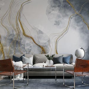 Gray Marble with Gold Veins, Peel and stick wallpaper, Removable wallpaper image 5