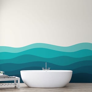 Ocean Wave Blue Wallpaper, Abstract Wave Wallpaper, Peel and stick wallpaper, Removable wallpaper