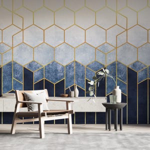Blue Abstract Hexagon Peel & stick, Wallpaper Murals