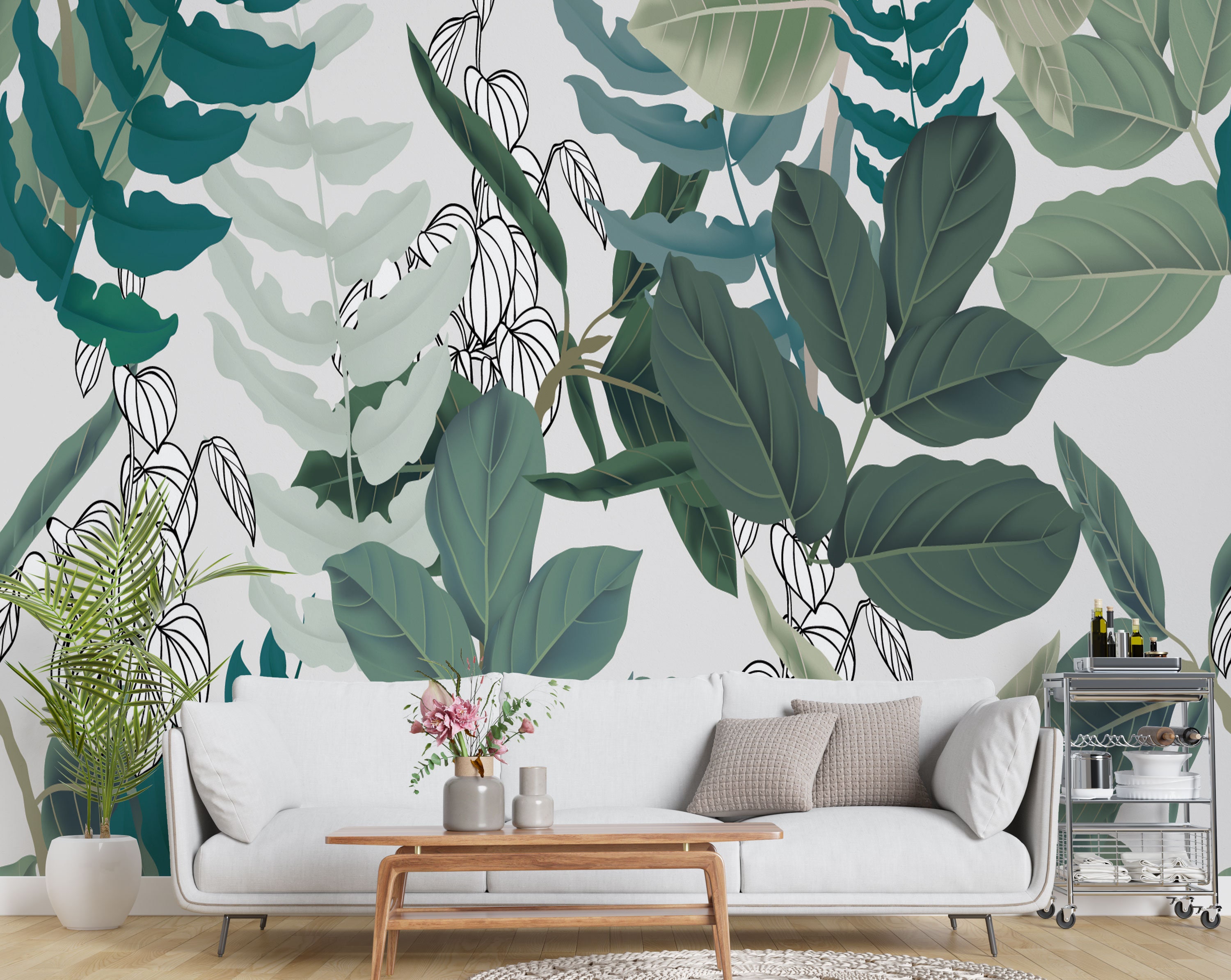 Green Leaves Peel and Stick Removable and Reusable Wallpaper Etsy