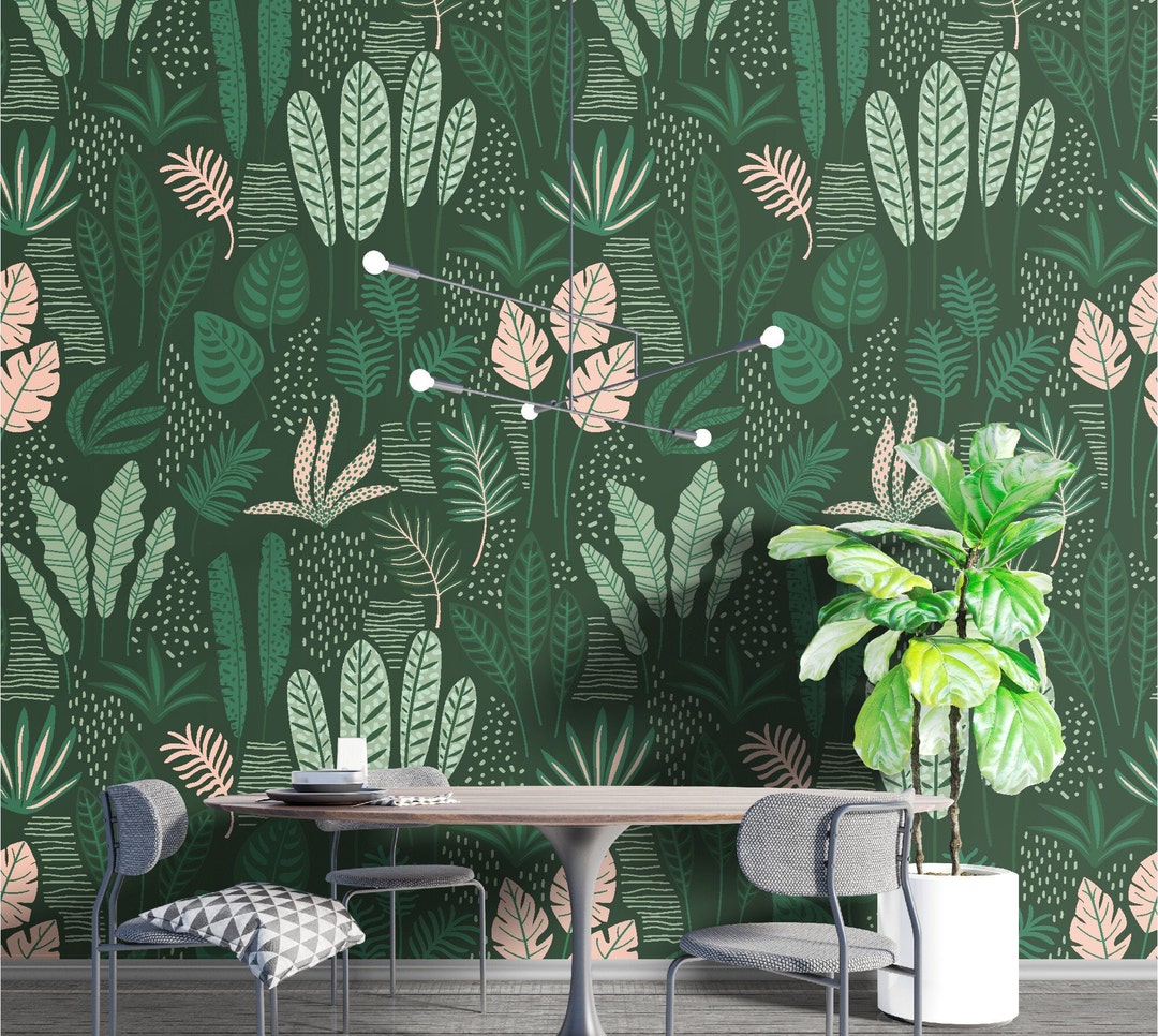 Exotic Dark Tropical Leaves Wallpaper - Green Peel and Stick ...