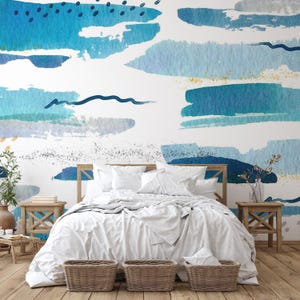 Blue Watercolor Abstract Wallpaper Mural - Peel and Stick Removable Wallpaper