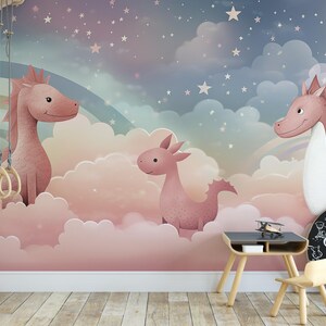 Whimsical Pink Dragon Nursery Wallpaper-B666