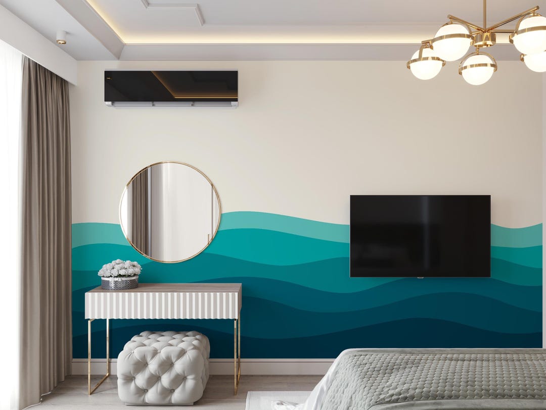 Ocean Wave Blue Peel and Stick Wallpaper: Abstract Removable Mural - Etsy