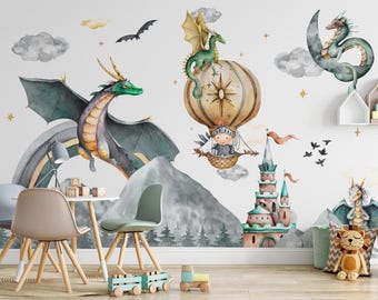 Fantasy Dragon and Castle Wall Mural