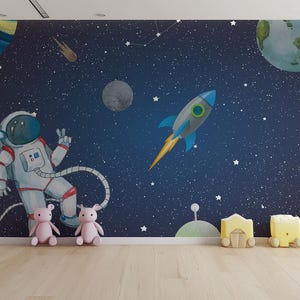 Fondo de pantalla infantil de cohetes y astronautas del espacio exterior - B903