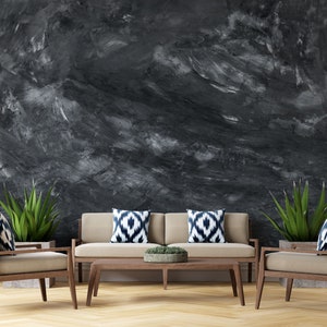 Charcoal Black Abstract Brushstroke Peel and Stick Wallpaper