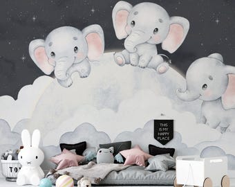 Pastel Elephant Nursery Wallpaper Mural: Dreamy Baby Room Decor