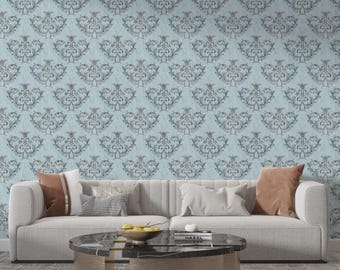Rococo Floral Damask Wallpaper with seamless patterns, Peel and stick, Removable Wallpaper Murals