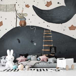 Mouse Captain on Whale Adventure Peel and Stick Wallpaper-B792