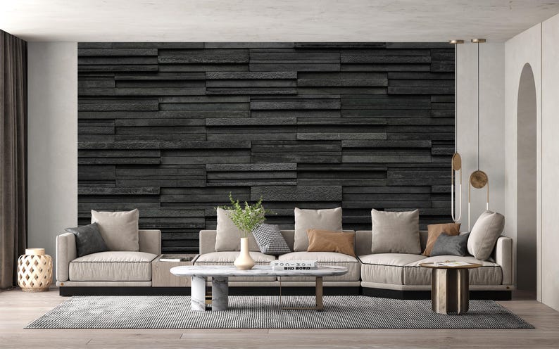 Papel tapiz de ladrillo negro: patrón de piedra pizarra, extraíble o tradicional imagen 6