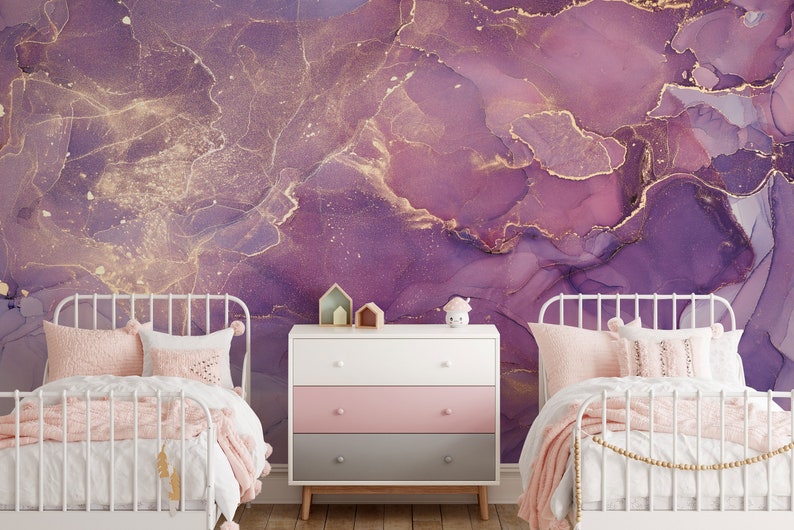 Pink Purple Marble Wallpaper Marble Texture Mural Colorful Etsy