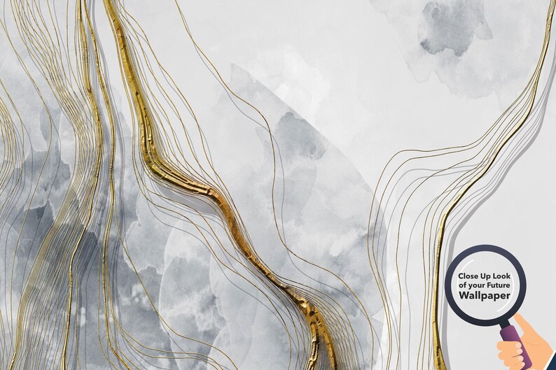 Gray Marble with Gold Veins, Peel and stick wallpaper, Removable wallpaper image 7