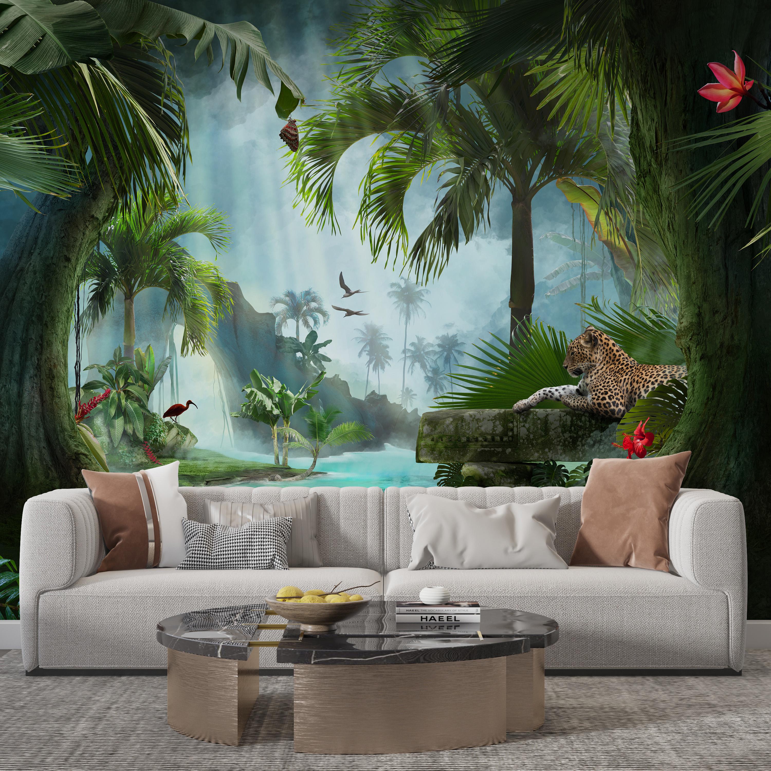 Mural De Papel Pintado De Animales Exóticos De La Selva: Decoración Tropical Autoadhesiva - México