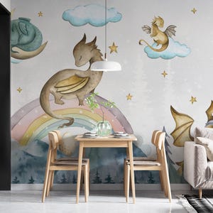 Whimsical Baby Dragon Nursery Wall Mural—C828