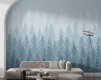 Snowy Winter Forest Wallpaper Mural: Peel and Stick or Traditional