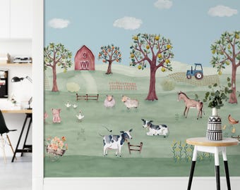Farm Animal Wallpaper Mural: Kids Room Decor, Peel and Stick