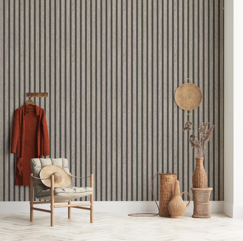 Curated visual reference: Visual Reference: Textured Faux Wood Stripe Wallpaper