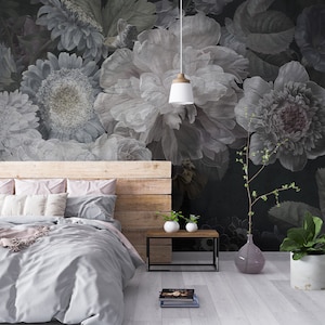 Carta da parati con grandi fiori bianchi: sorprendente eleganza floreale monocromatica per interni moderni B579