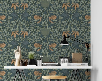 Vintage Floral Wallpaper Peel and Stick, Retro art Design, Removable wallpaper