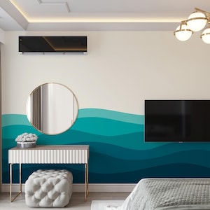 Ocean Wave Blau Peel and Stick Wallpaper: Abstraktes entfernbares Wandbild