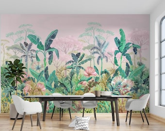 Tropical Jungle Peel and Stick Wallpaper Mural: Lush Greenery Wall Art