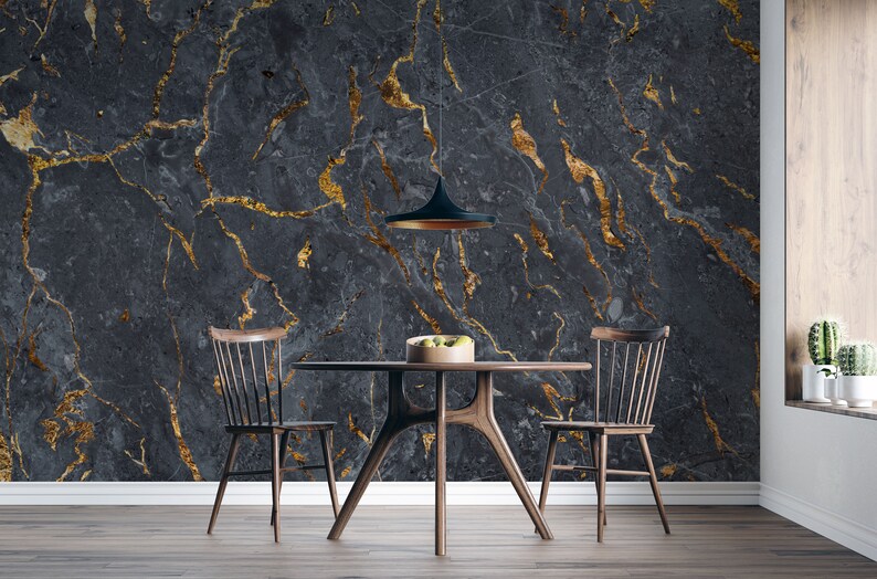 Black Marble Peel and Stick Wallpaper Etsy Canada