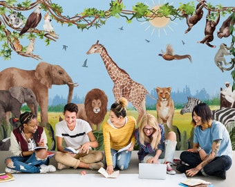 Animal Safari Wallpaper - Peel and Stick & Traditional Paper | Giffywalls