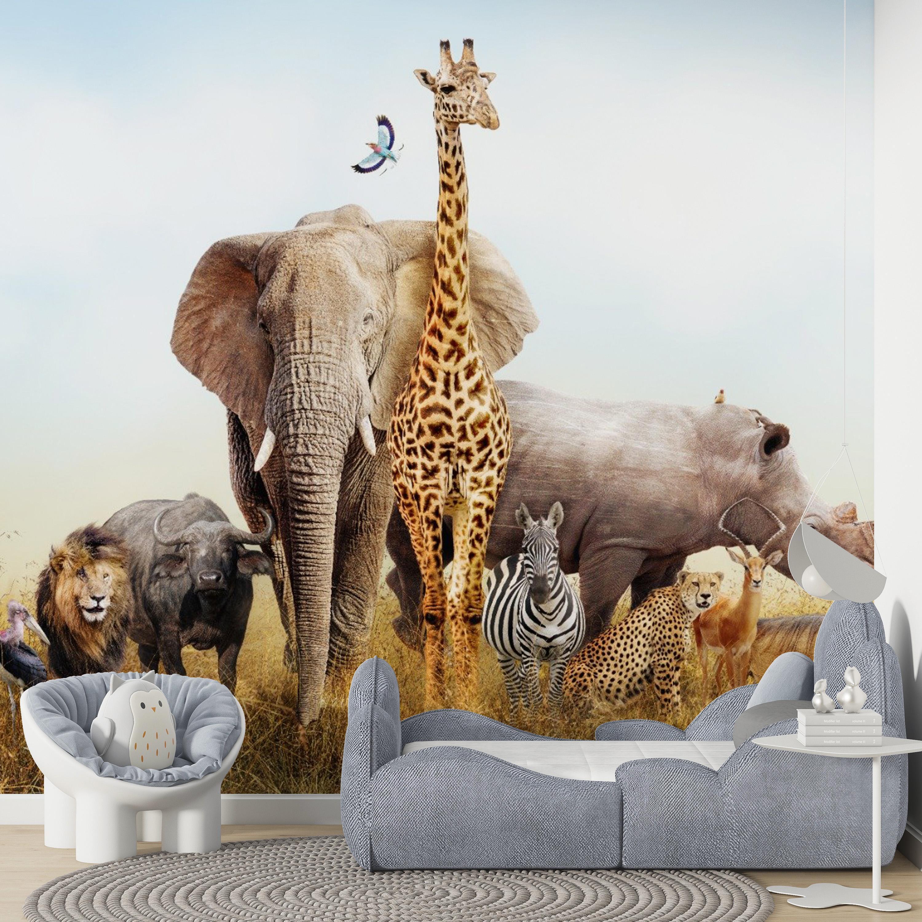 動物の壁飾りANIMAL TROPHY Gnu (S.size) アフリカ柄 African Safari Animals Wallpaper Mural - Peel and Stick, Reusable