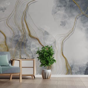 Gray Marble with Gold Veins, Peel and stick wallpaper, Removable wallpaper image 6