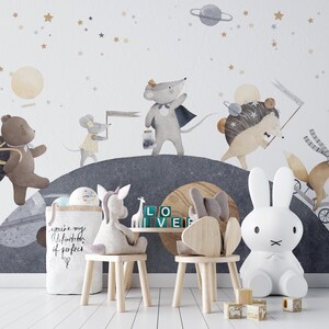 Stampa per bambini con avventure galattiche con animali nello spazio-B695