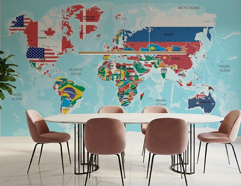 World Map Wallpaper: Country Flags, Peel and Stick Removable Wallpaper image 10