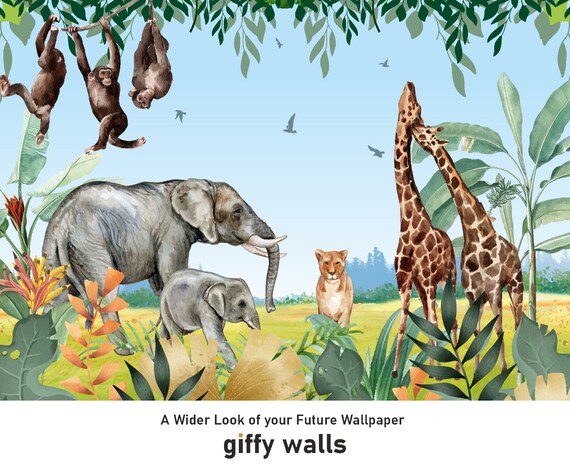 Safari Wallpaper for Children With Animals Lion Elephant - Etsy UK Safari Wallpaper for Children With Animals Lion Elephant - Etsy UK