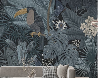 Peaceful Rainforest Retreat Mural - Vibrant Bird, Butterfly & Floral Peel Stick Wallpaper, Living Room and Bedroom Wallpaper