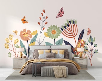 Bunter Schmetterling Garten Blumen Kinderwandbild