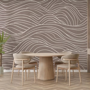 Linear Waves Wall Mural: Soft Gray, Minimalist Abstract Design