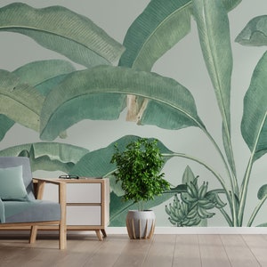 Tropical Leaves Wallpaper, Vector Leaves Mural, Peel and stick wallpaper, Removable wallpaper By Giffywalls