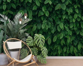 Papel tapiz de hojas autoadhesivo - Mural de papel tapiz botánico verde