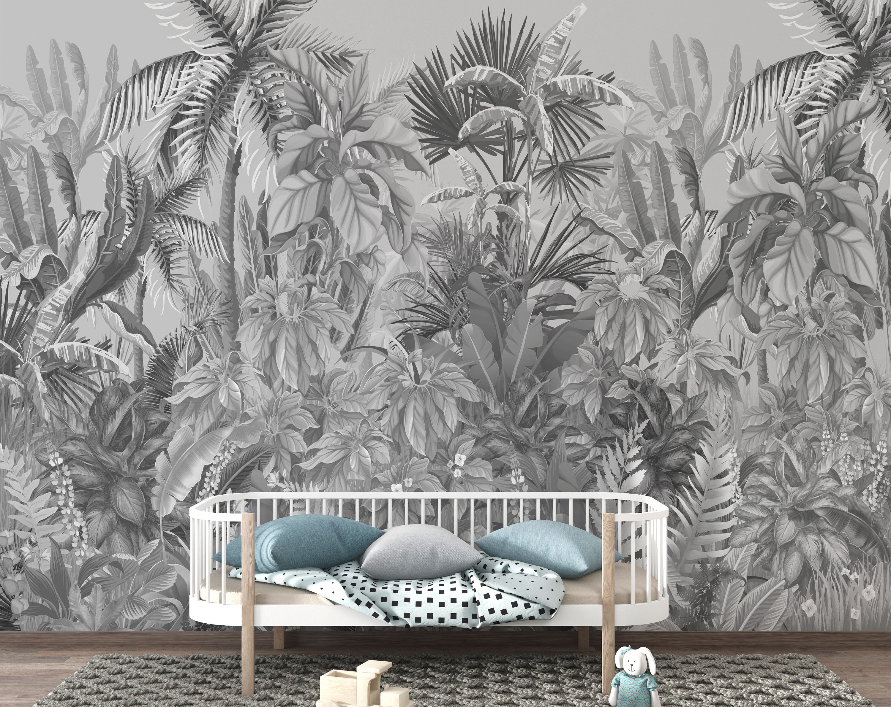 Tropical Jungle Wallpaper Black and White Forest Wallpaper - Etsy