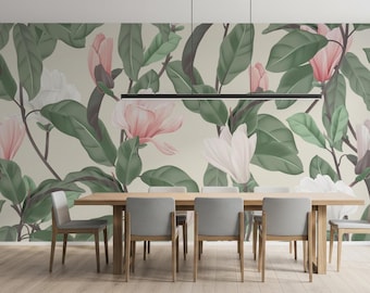 Pink and White Anise Magnolia Flowers, Removable Wallpaper Murals