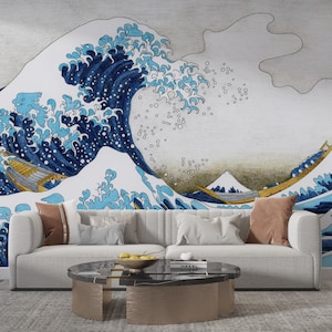 The Wave Off Kanagawa Wallpaper Mural, Hokusai Inspired, Peel and Stick or Paste